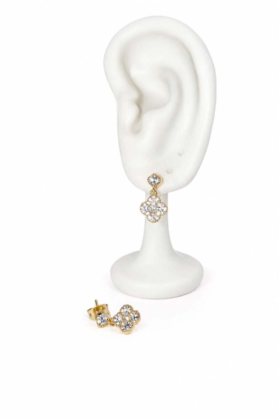 14K Gold Filled Crystal Clover Drop Earrings